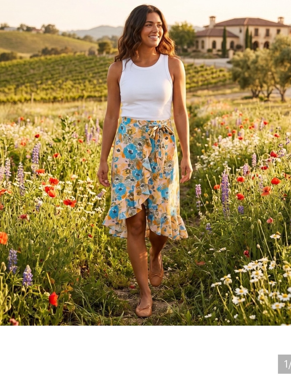 LOFT Yellow Floral Wrap Skirt with Blue Blooms